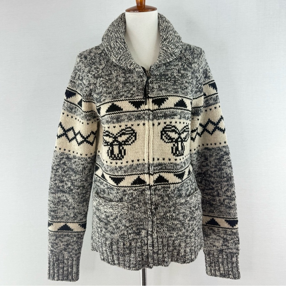 Vintage TNA Cowichan-Style Gray and Cream Lambswool Full Zip Sweater